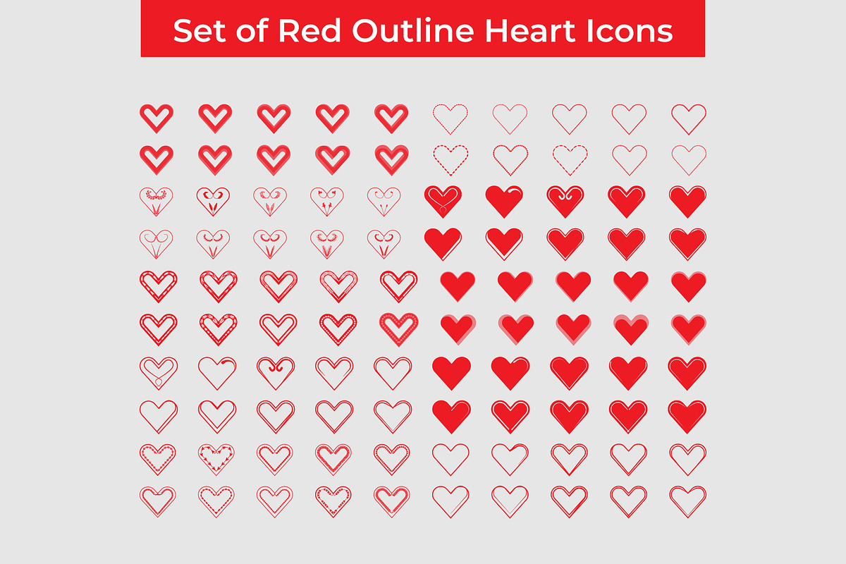Set of Red Outline Heart Icons, a Decorative Illustration by Lakhan1998 (Photo 1 of 4)