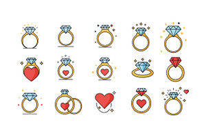 Collection of elegant engagement rin, an Illustration by designvectx