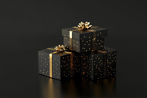 Elegant black gift boxes with gold a, a Photo by Tanuart