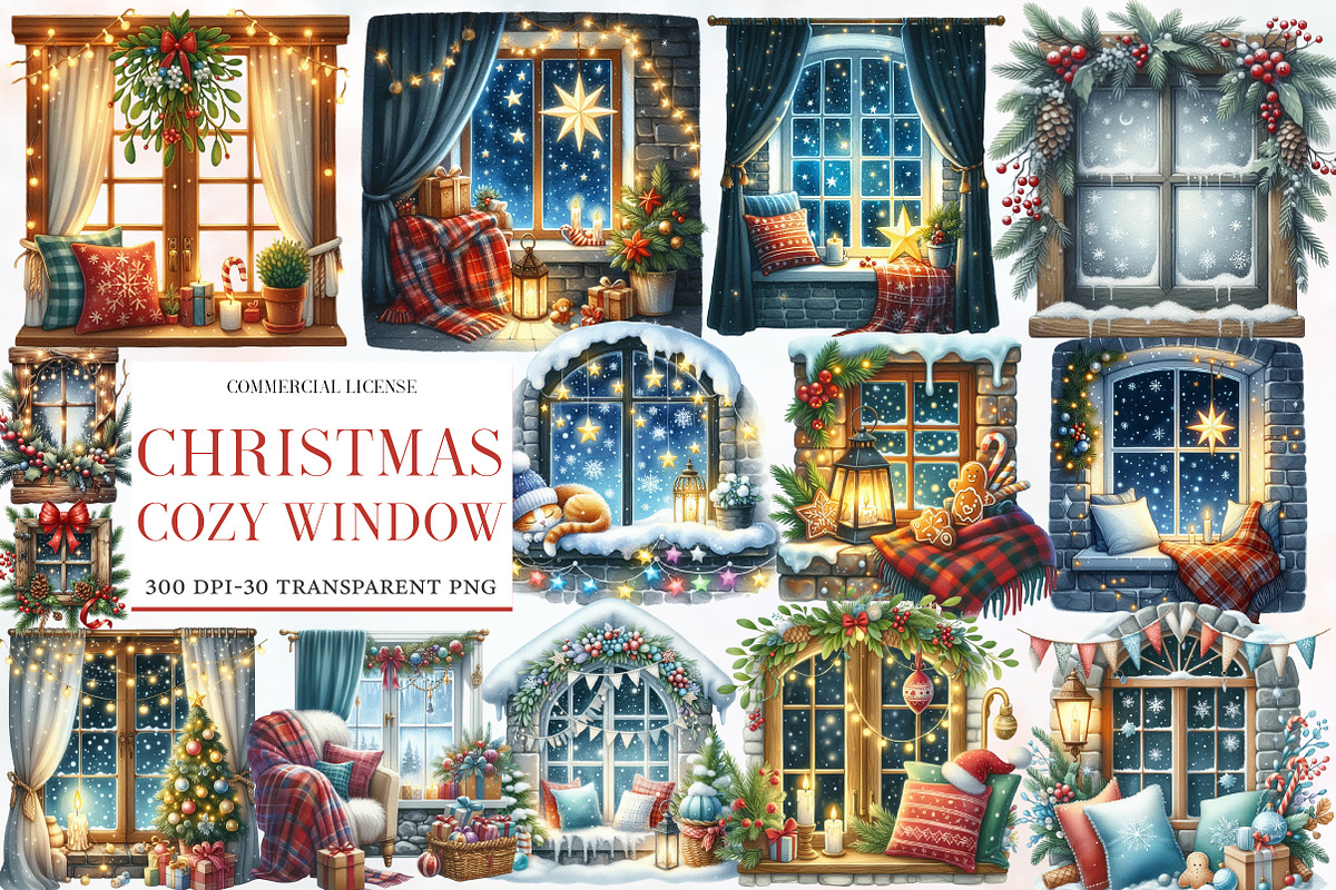 Christmas cozy window clipart, an Illustration by Designworld (Photo 1 of 6)