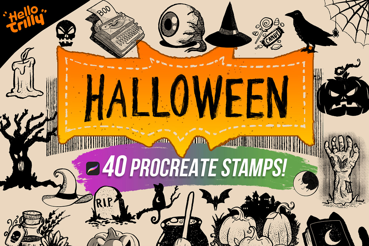 40 Halloween Stamps for Procreate!, a Brushes & More by Hello Trilly (Photo 1 of 6)