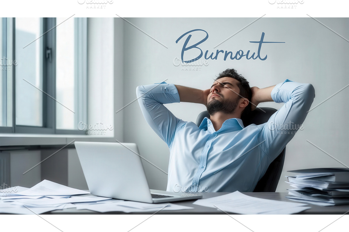 Stressed businessman leaning back in, an Illustration by tilialucida