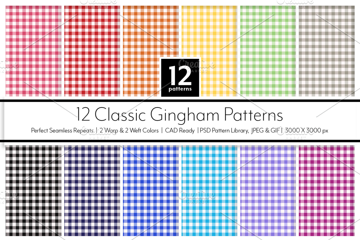 12 Classic Gingham Patterns, a Pattern Graphic by catherine.hubert (Photo 1 of 3)