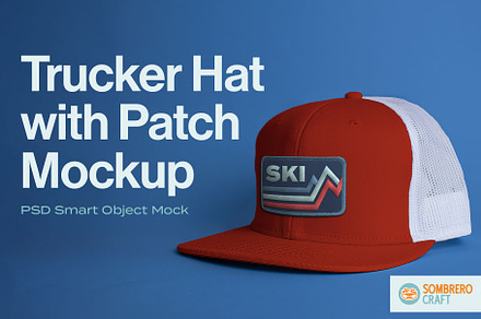 Trucker Hat with Patch Mock, a Hat Mockup by Sombrero Craft