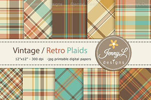 Retro Vintage Plaids Digital Papers