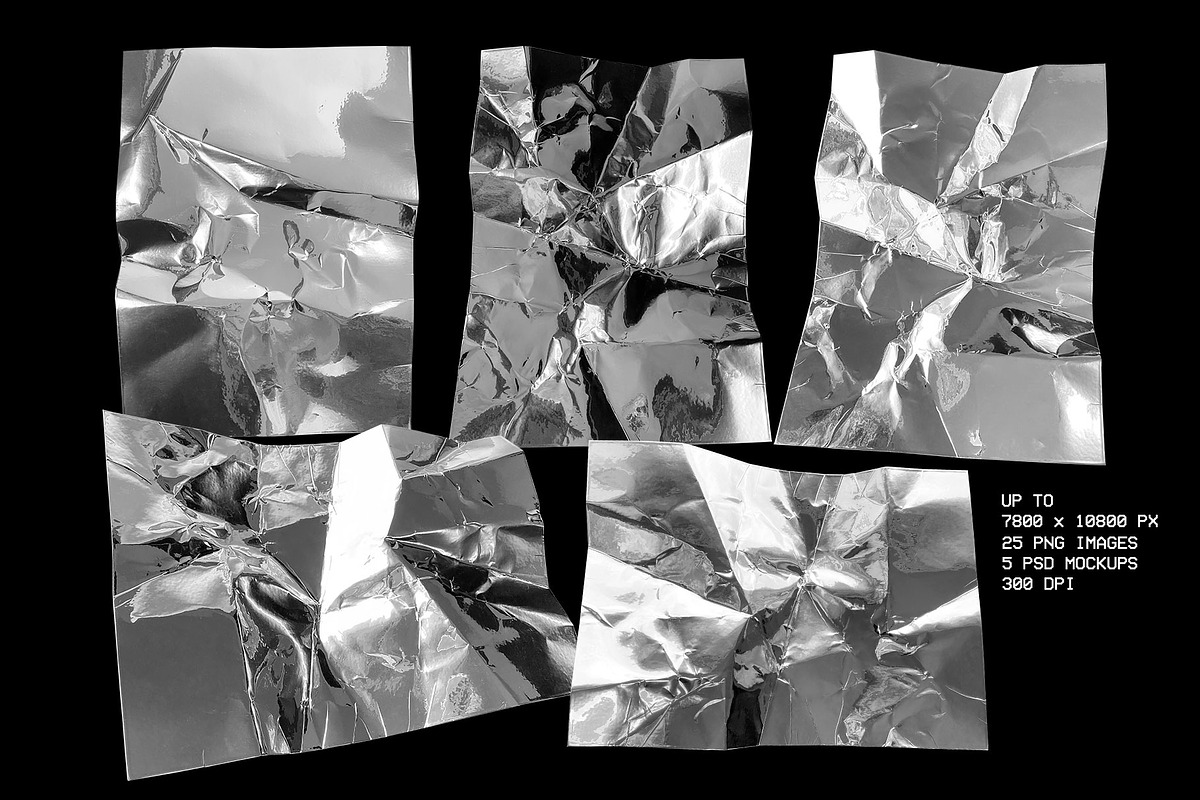 Silver Paper Textures + 5 Mockups, a Texture Graphic by Marie T (Photo 7 of 17)