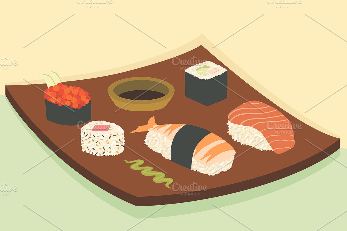 Sushi on a Plate, a Food Illustration by Ellegant Media