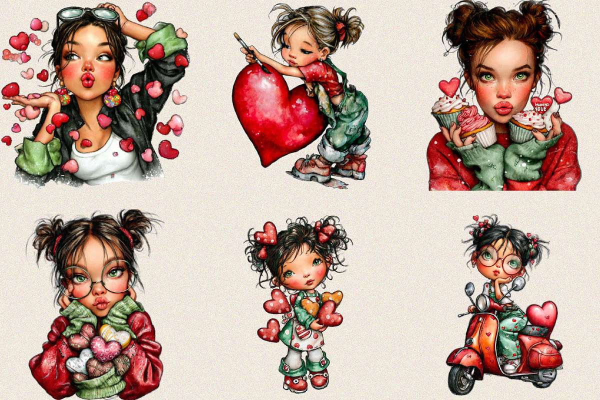 Quirky Valentine Girl Clipart Bundl, an Illustration by SVGArt (Photo 2 of 8)