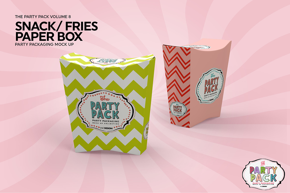 Party Snack or Fries PaperBox Mockup, a Cups & Container Mockup by INCDesign (Photo 5 of 7)