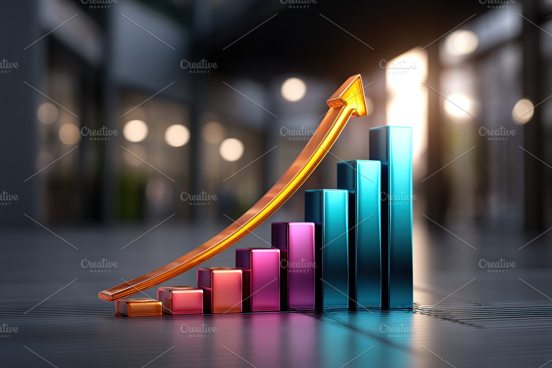 Vibrant bar graphs showcasing growth trends in a modern business environment, a Business Photo by AlyaAnd