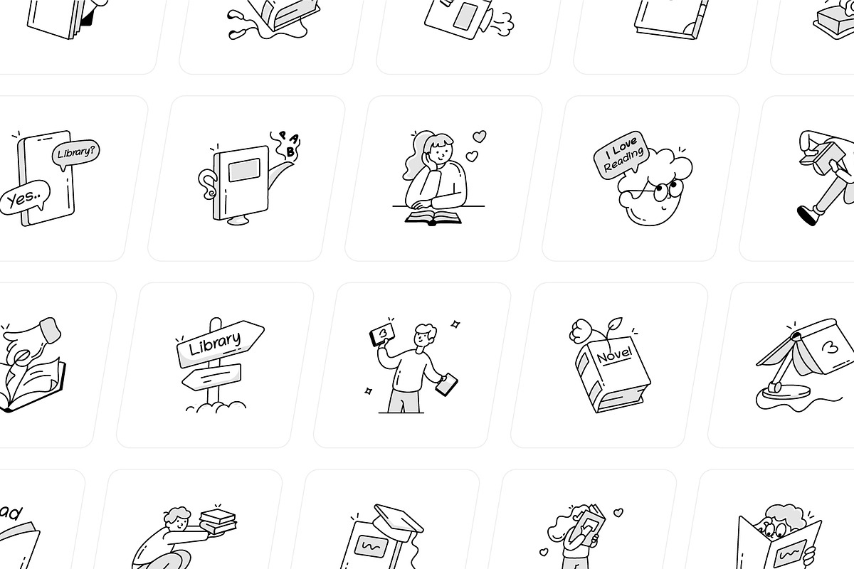 Library and Reading Doodles