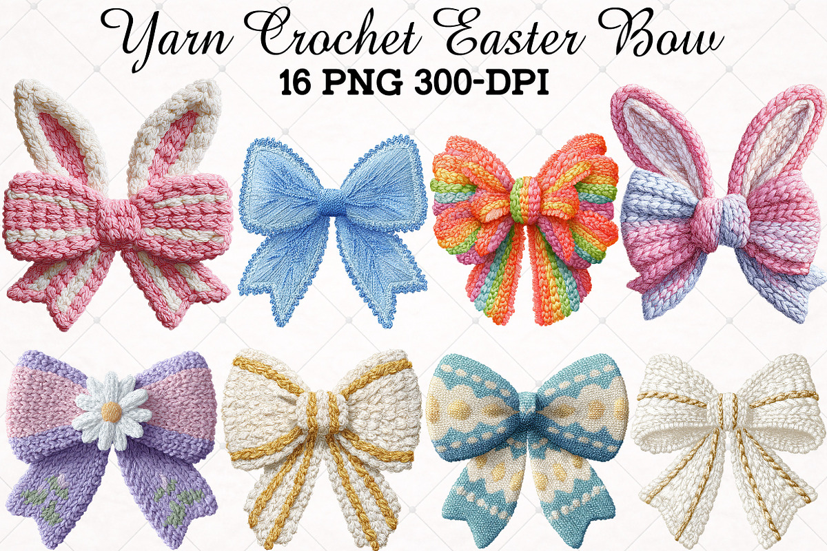 Yarn Crochet Easter Bow PNG Bundle, an Illustration by RobertsArt (Photo 1 of 5)
