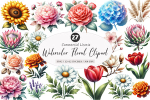 Watercolor Floral Clipart Bundle, an Illustration by SinaCreation