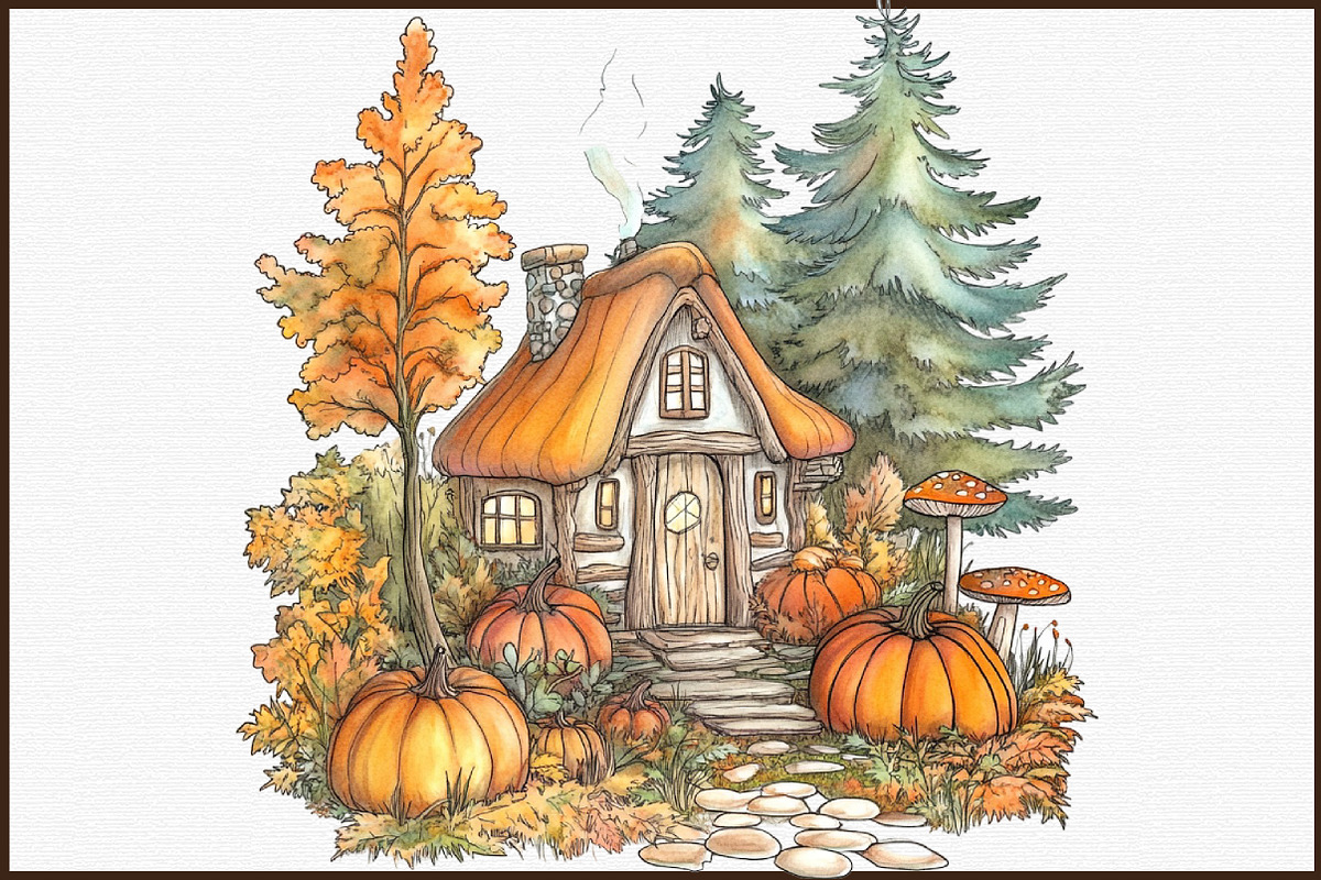 Watercolor Mushrooms and Pumpkins Au, an Illustration by Sublimation Artist (Photo 3 of 6)