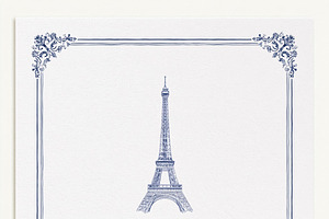 Eiffel Tower illustration centered on white textured paper, fram, an Illustration by Studio ANNA