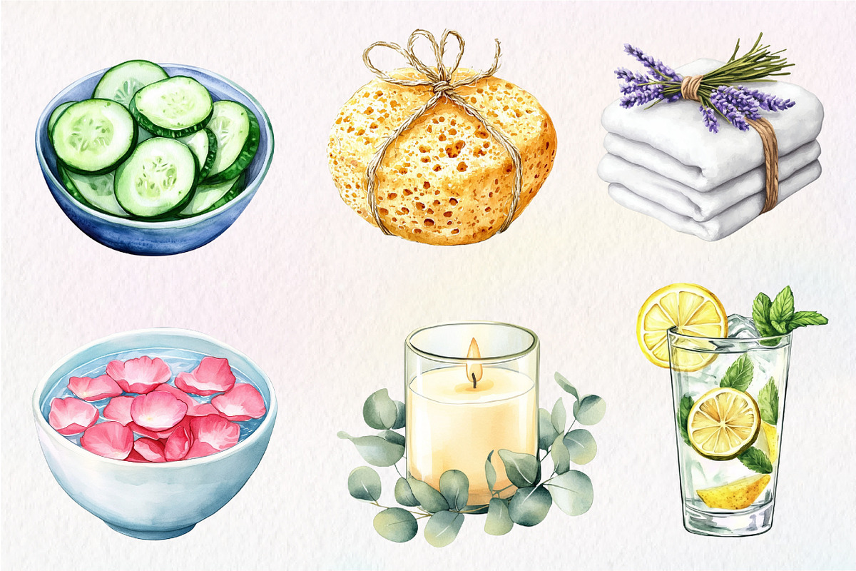 Watercolor Spa Clipart, an Illustration by Dream Creation (Photo 3 of 5)