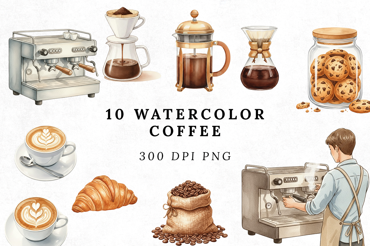 Watercolor Coffee Clipart PNG Bundle, a Photo by Elegant_Studio44 (Photo 1 of 3)