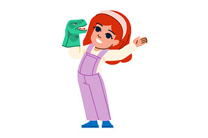 Smiling girl playing with dinosaur, an Object Illustration by pikepicture