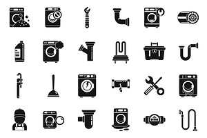 Washing machine repair icons set, a Person Illustration by Ylivdesign