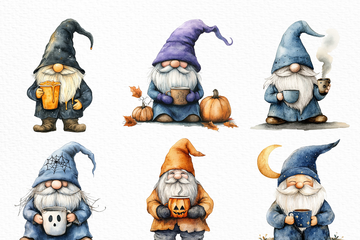 Halloween Coffee Gnome Clipart, an Illustration by Craft Nest (Photo 4 of 6)