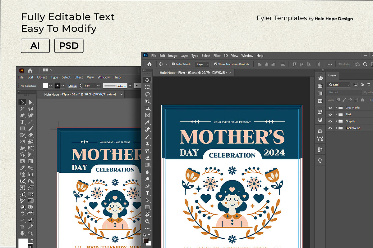 Folk Art Mother's Day Flyer Template, a Flyer Template by Hole Hope Design (Photo 4 of 5)