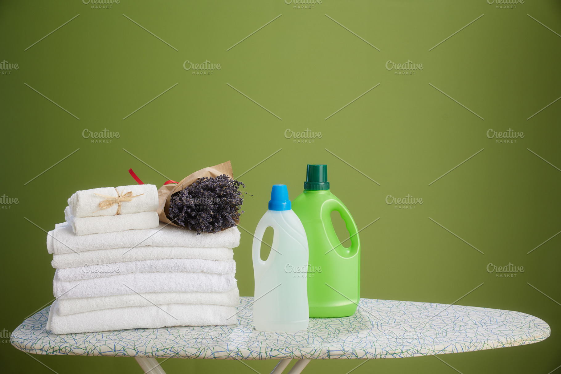 Laundry essentials: Towels, lavender & detergent, a Photo by Alliance Images