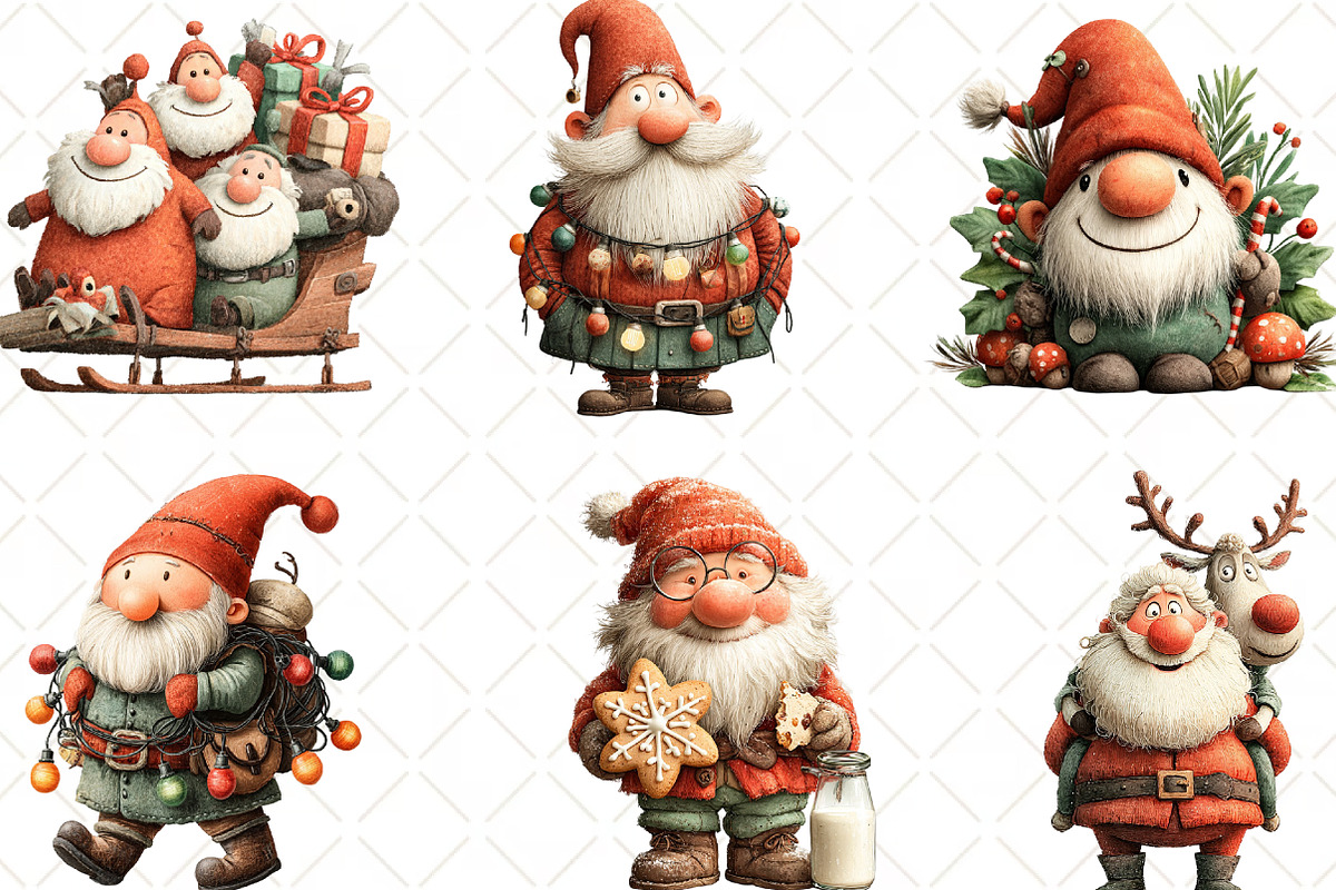 Christmas Gnome Clipart, an Illustration by Black Bird Studio (Photo 6 of 6)