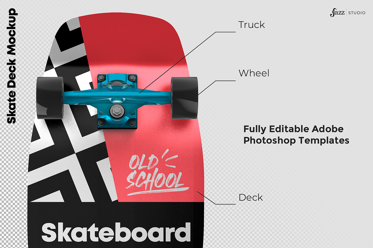 Skate Deck - Mockup, a Mockup by JAZZ STUDIO (Photo 3 of 3)