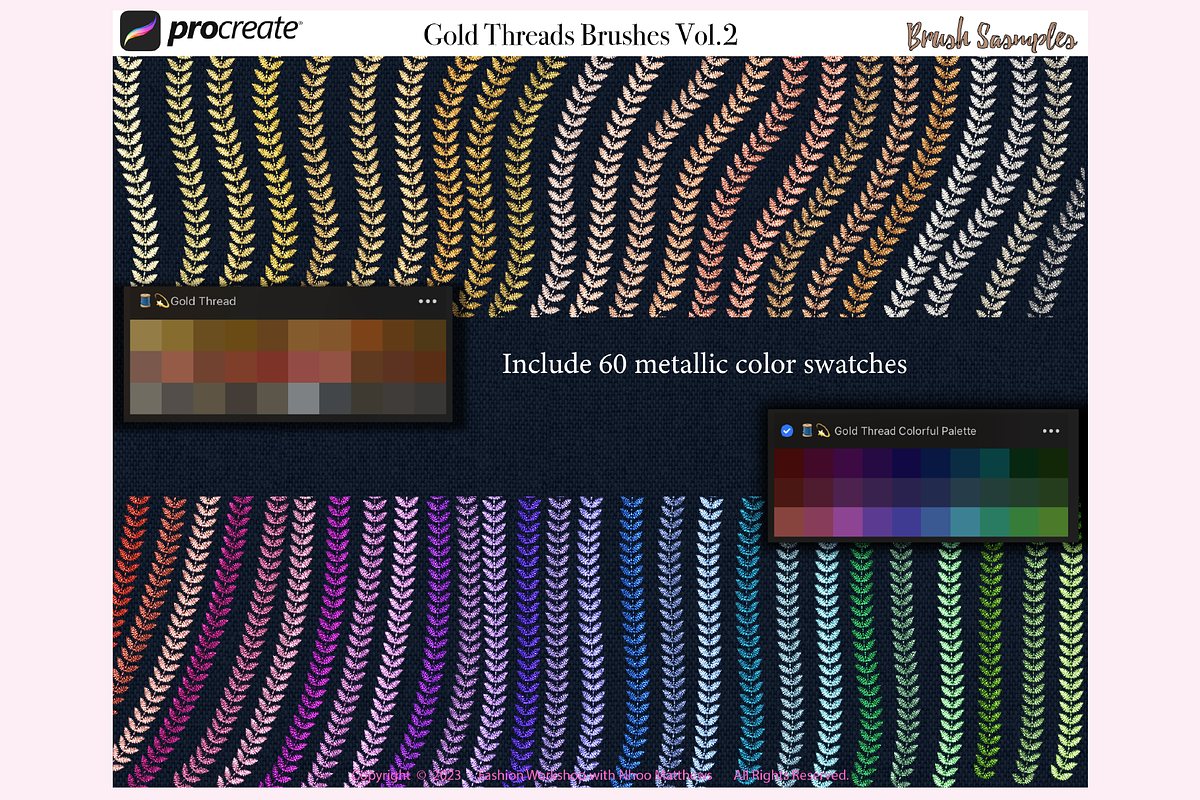 49 GOLD THREAD (2) Procreate Brushes, a Brush Add-On by Fashion Workshop Bkk (Photo 9 of 10)
