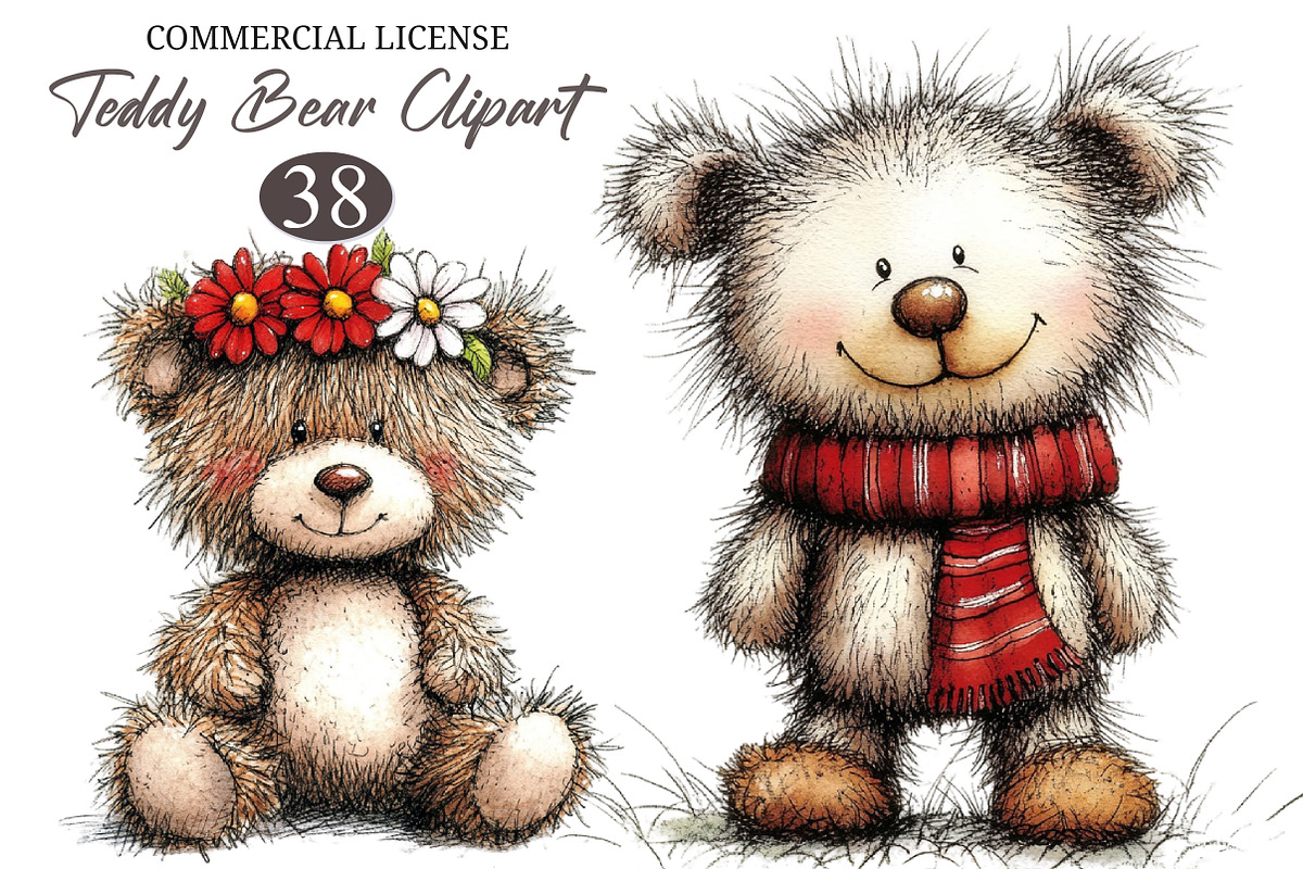 Watercolor Teddy Bear Clipart, an Illustration by designcity5 (Photo 1 of 5)