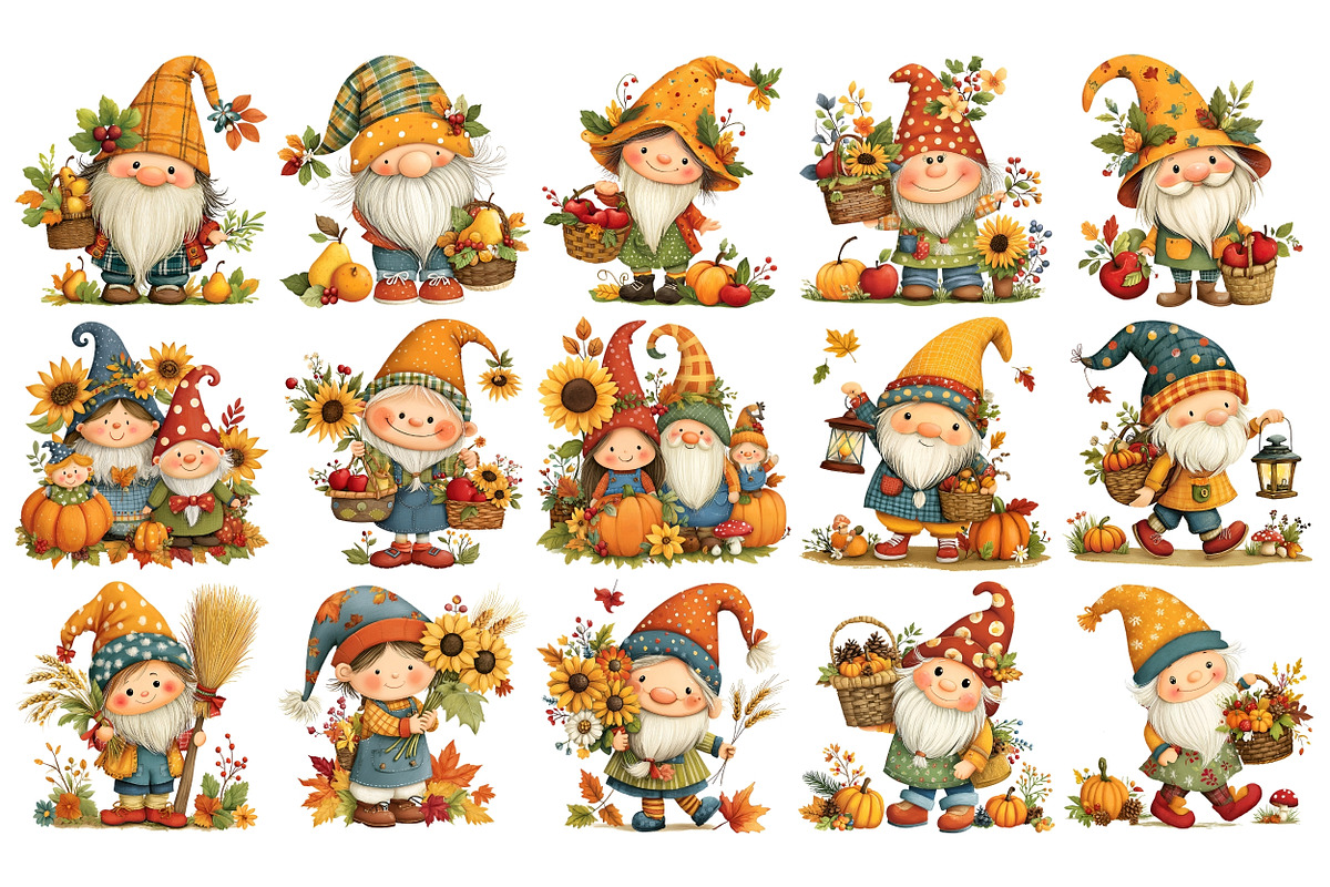 Whimsical Harvest Gnomes Clipart, a Seasonal Illustration by Nicolle's Colorful Art (Photo 5 of 5)