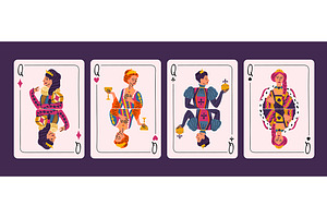 Cartoon Queens Playing Cards Set