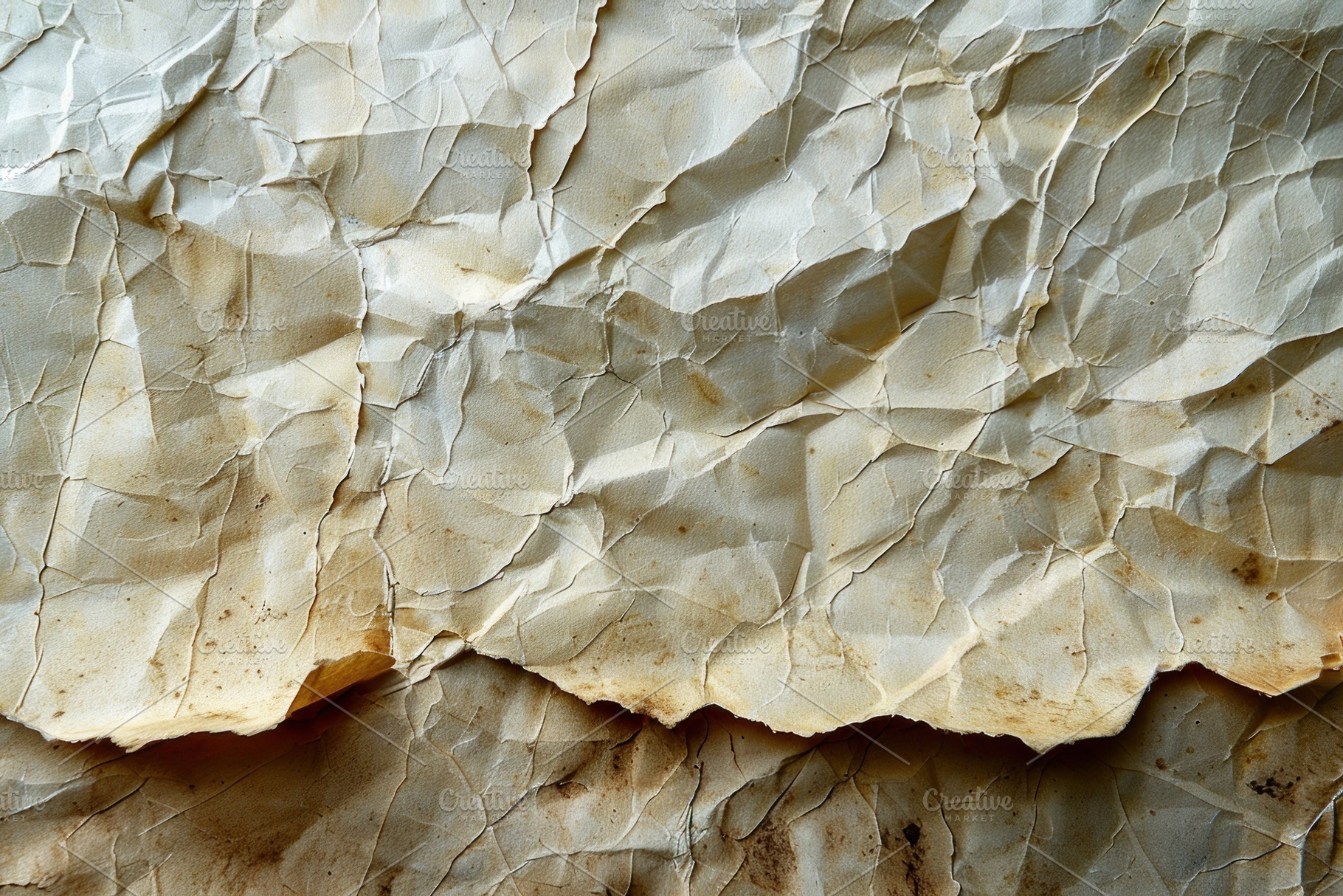 Aged crumpled paper texture with wrinkles stains and vintage dis, a Food & Drink Photo by José Manuel Gelpi