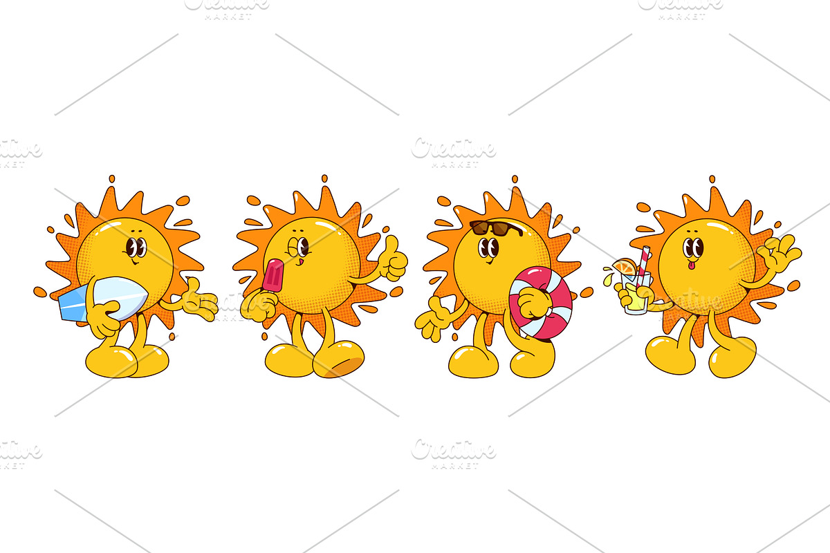 Retro sun mascot character in, an Illustration by art PVP - market