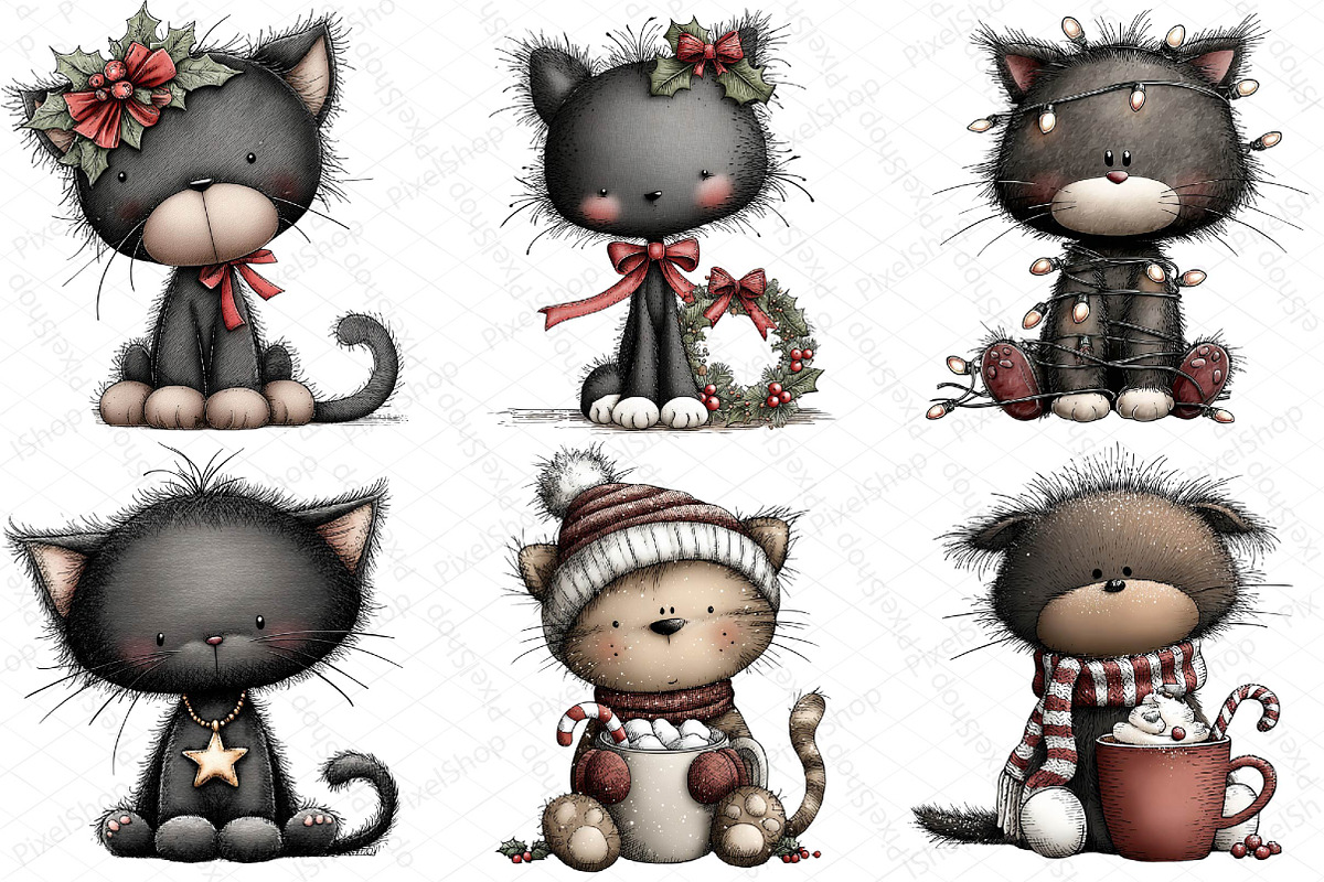 Whimsical Christmas Black Cat Clipar, an Illustration by DreamPrint404 (Photo 3 of 7)