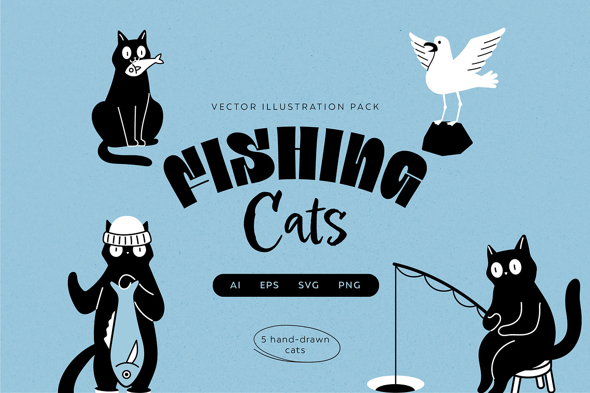 Fishing Cats Vector Illustrations, an Animal Illustration by helenreveur (Photo 1 of 5)