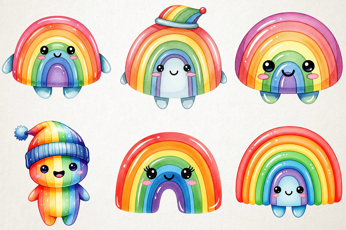 Cute Rainbow Character Clipart, an Illustration by RobertsArt (Photo 2 of 7)