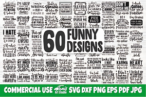Funny Quotes Svg Bundle | 60 Designs, an Illustration by Design Station