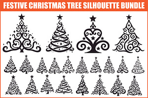 Elegant Christmas Tree Silhouette Se, an Illustration by balal