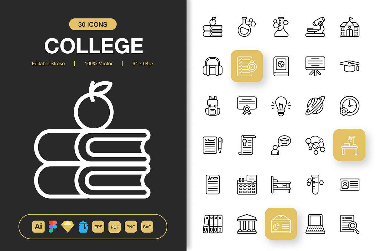 College Icons, an Outline Icon by Spacepixel Creative
