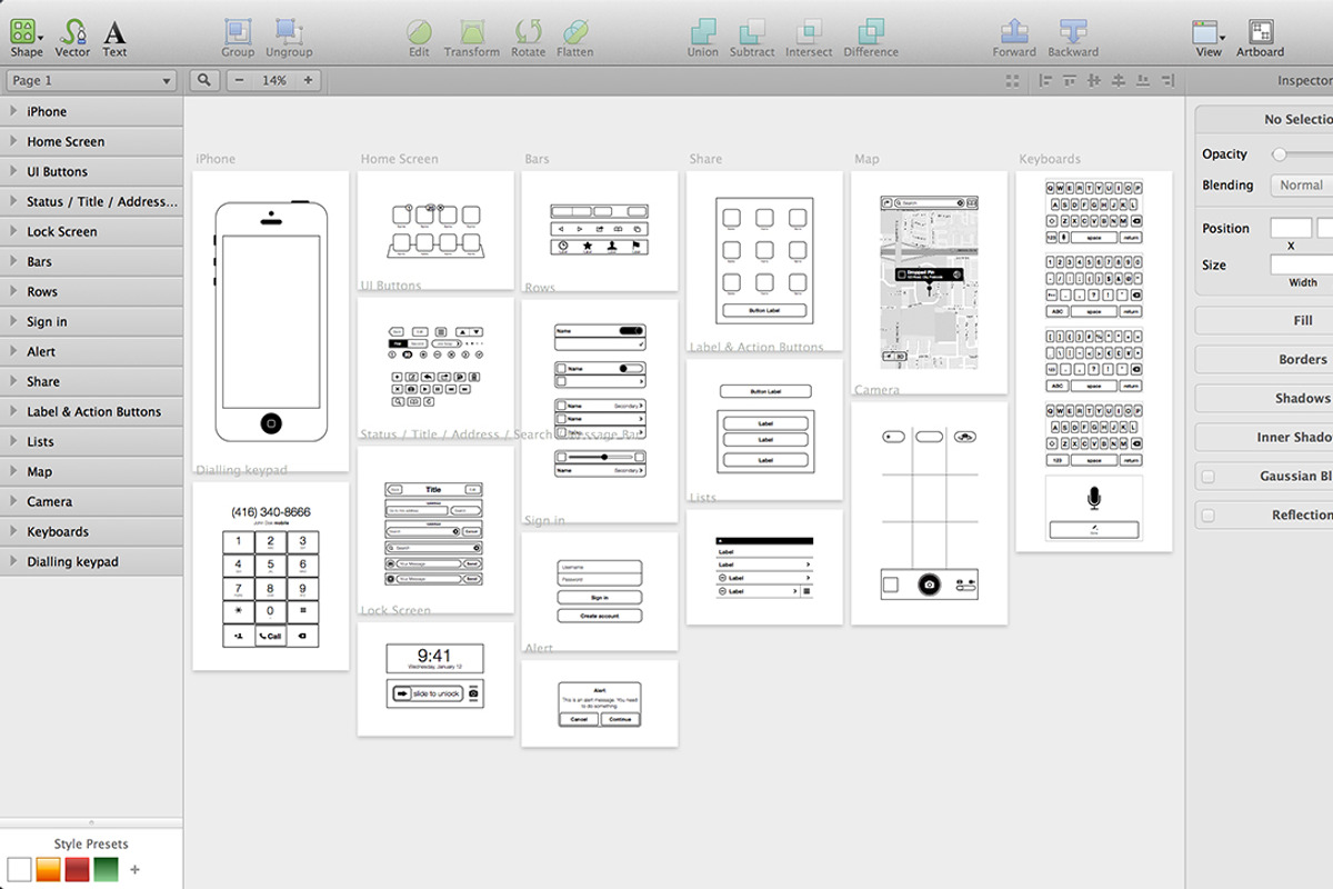 iPhone app wireframing kit, a Wireframe Template by RAPPIDLY