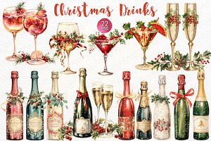 Christmas Drinks Watercolor Clipart