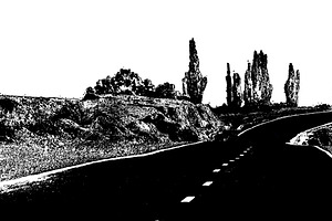 Isolated stencil styl graphic of a highway crossing steepe arid, a Background Graphic by DanFLCreativo