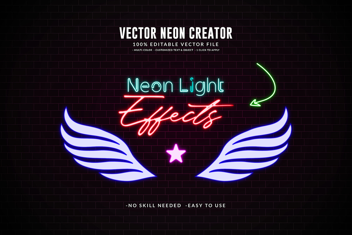 Editable Vector Neon Creator Effect, a Decorative Illustration by Photoshop Action (Photo 8 of 11)