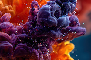 Vibrant purple and orange ink swirls, a Photo by Pixeness Studio