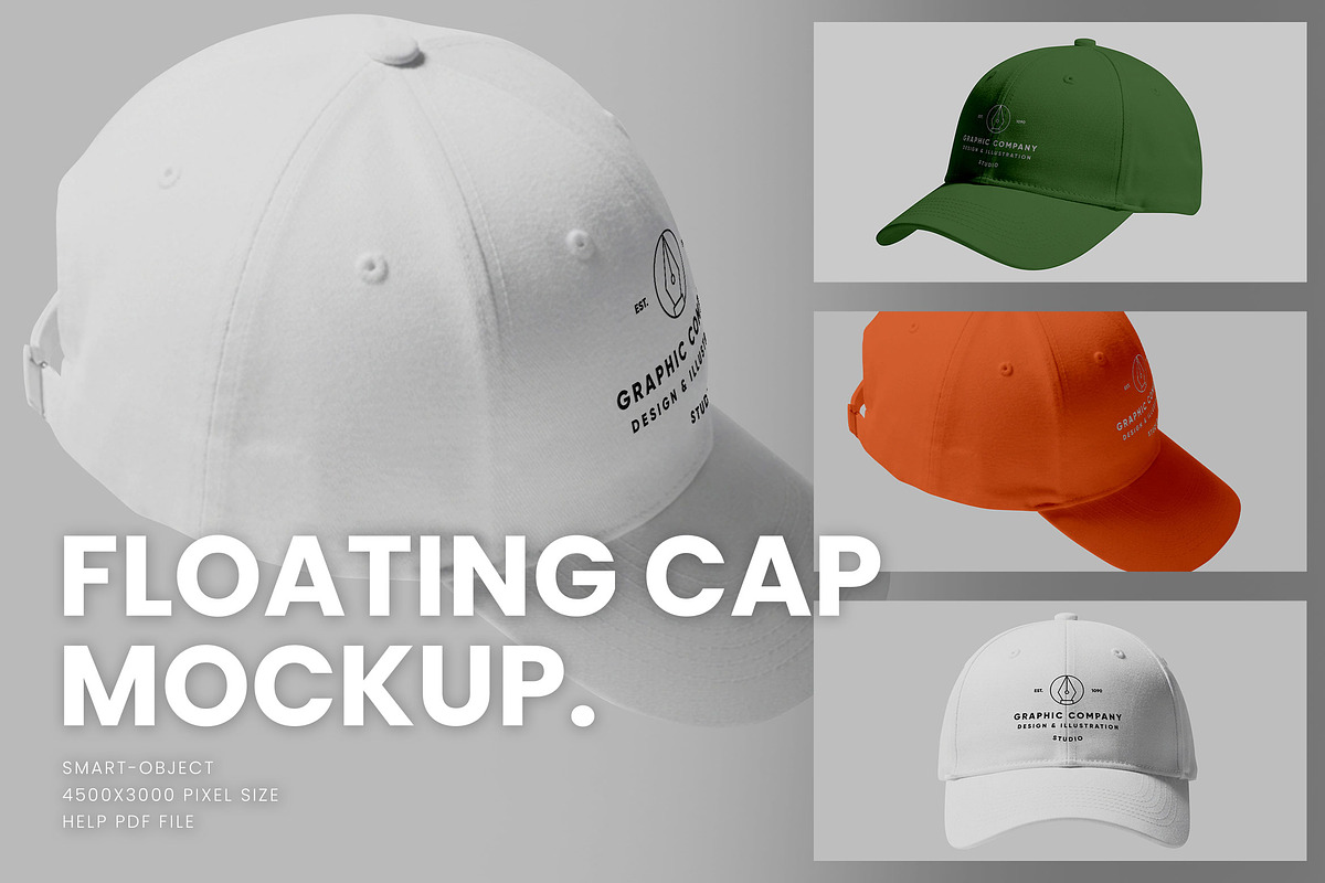 Floating Cap Mockup, a Hat Mockup by Raseuki (Photo 1 of 4)
