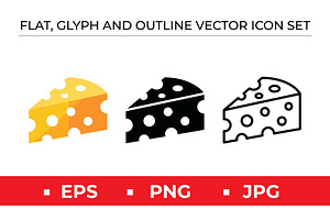 Cheese Wedge Icon Set Vector, an Outline Icon by Artonix