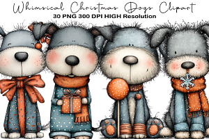 Whimsical Christmas Dogs Clipart, an Animal Illustration by Black Bird Studio
