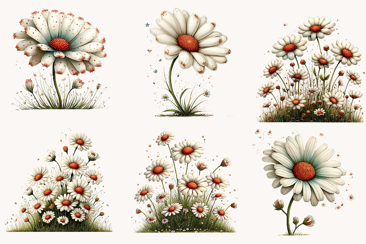 Whimsical Daisy Flowers clipart, a Seasonal Illustration by Designworld (Photo 5 of 10)