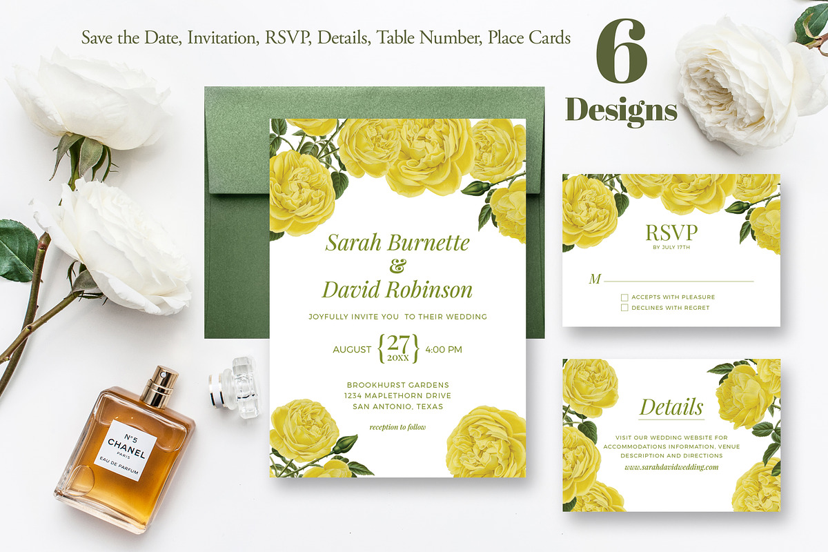 Yellow Roses Wedding Collection, an Invitation Template by Charming Ink (Photo 1 of 3)